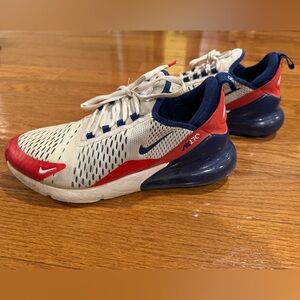Men’s Nike 270, size 8.5. Red, white and blue.  Worn/used. Fair condition